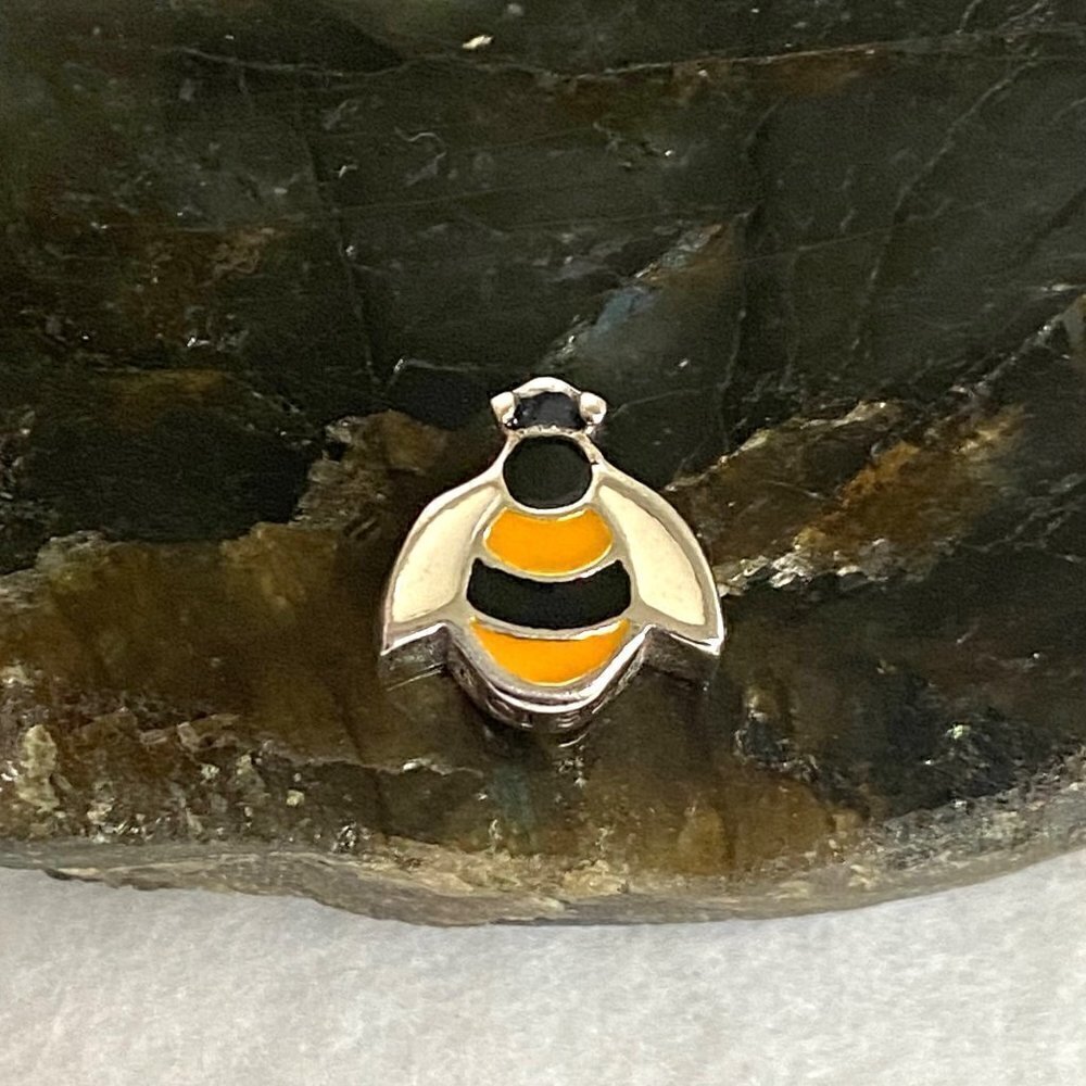 Sterling Silver 925 RCI Yellow Black Enamel Bumblebee Bee Insect Slide Charm